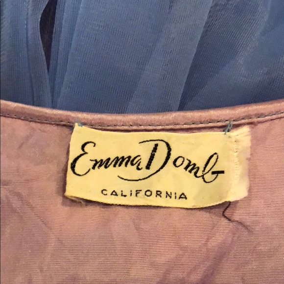 Vtg 50s Blue Party Dress Satin Chiffon - Picture 8 of 8